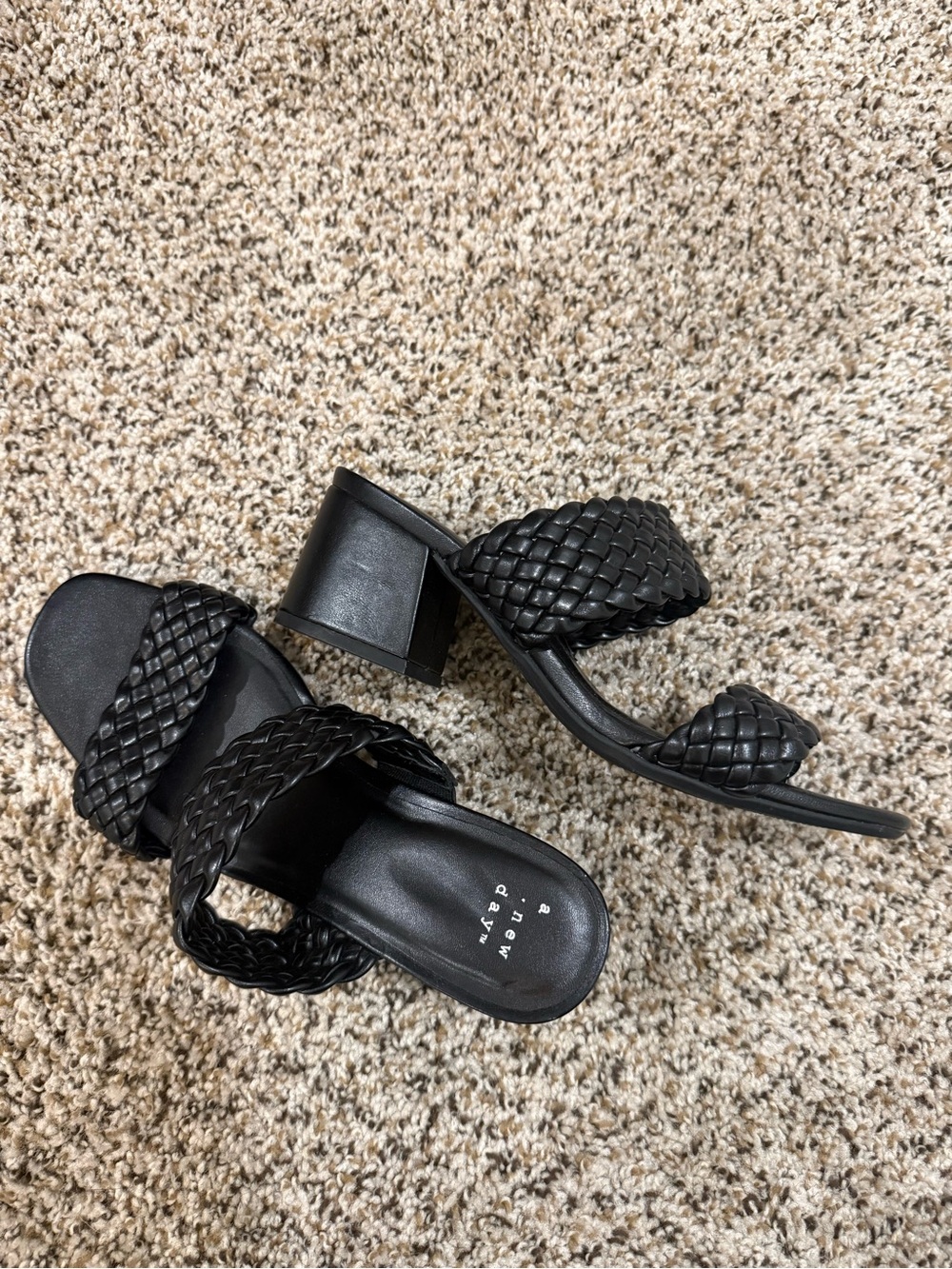 Black Woven Block Heel Sandals - Women Shoes